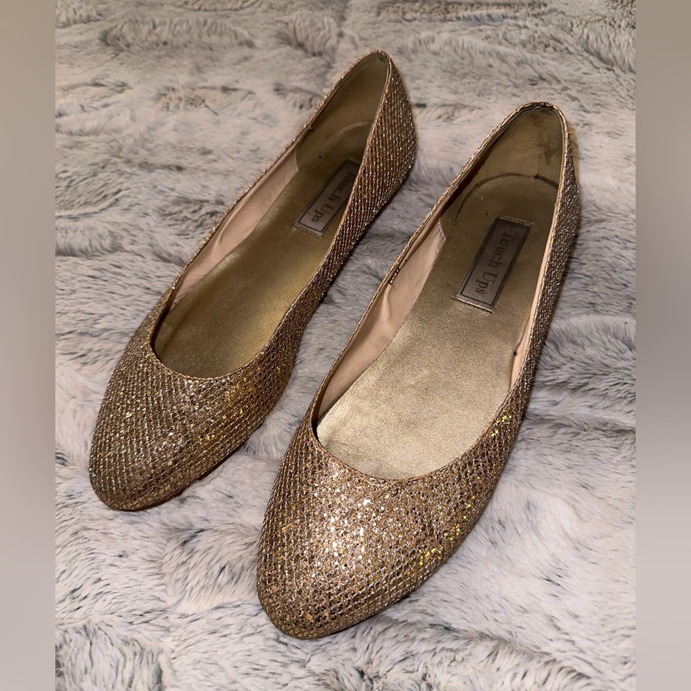 Touch Ups Bridal Sparkly Gold Glitter Ballet Flats- size 8.5